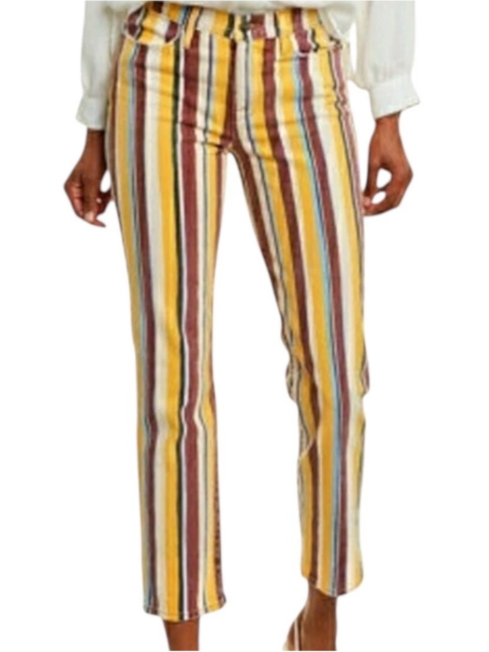 Frame | Women’s Burgundy/Yellow/Multi Painterly Stripe Le High Straight Jeans 27
